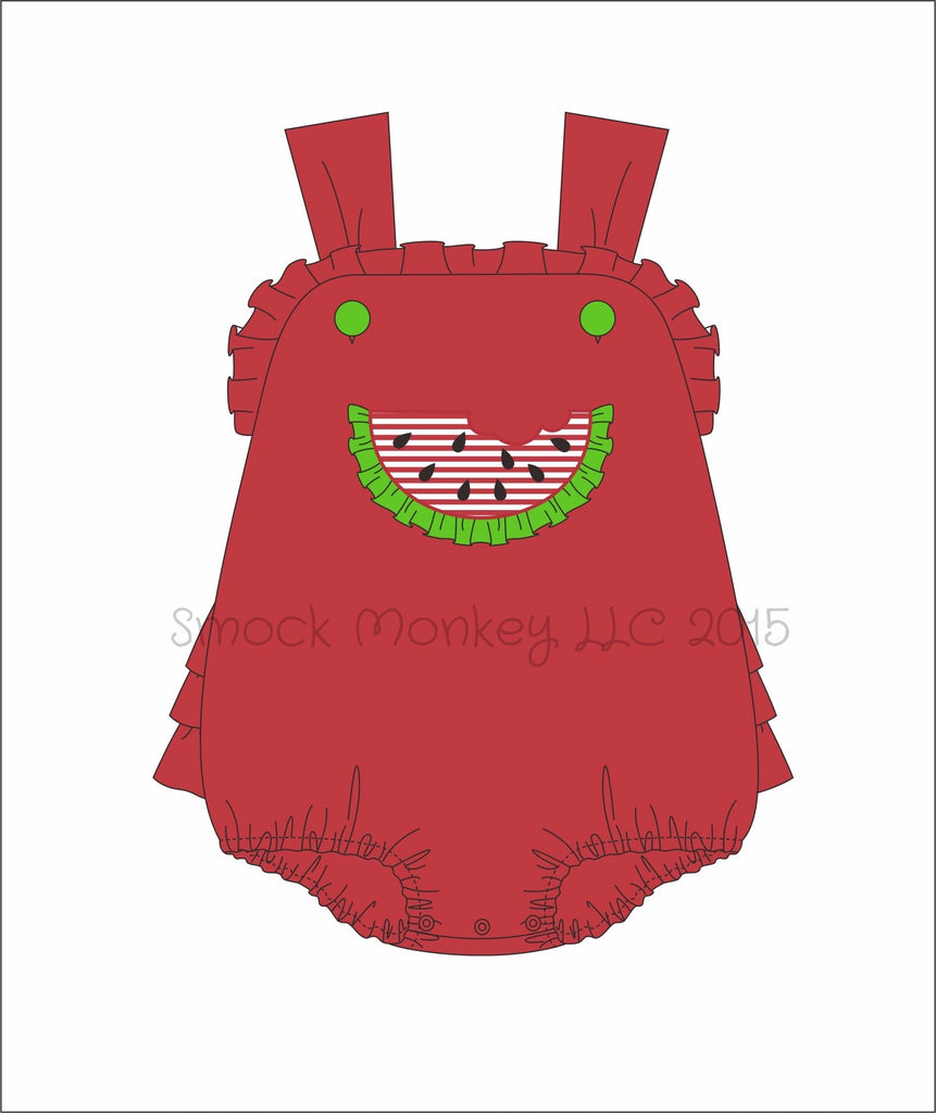 Girl's applique "WATERMELON" red knit ruffle bubble (NB, 3m, 6m, 9m,12m,18m,24m,2t,3t