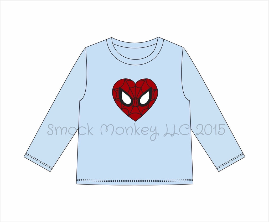 Boy's applique "SPIDER-HEART" blue knit long sleeve shirt (18m,2t,7t)