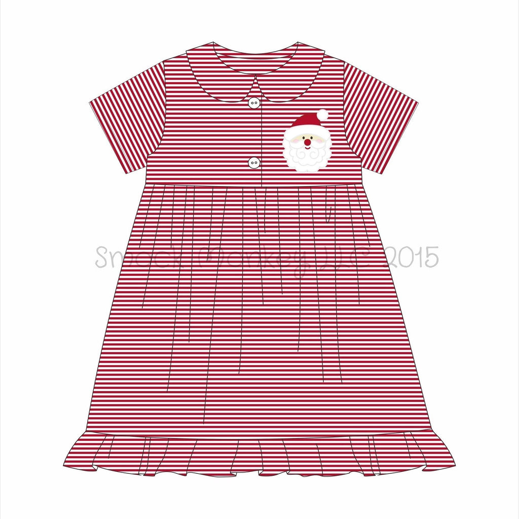 Girl's applique "SANTA" red striped knit gown / dress (SHORT SLEEVE) (6m,9m,18m,2t,3t,4t,5t,6t,7t,12t)