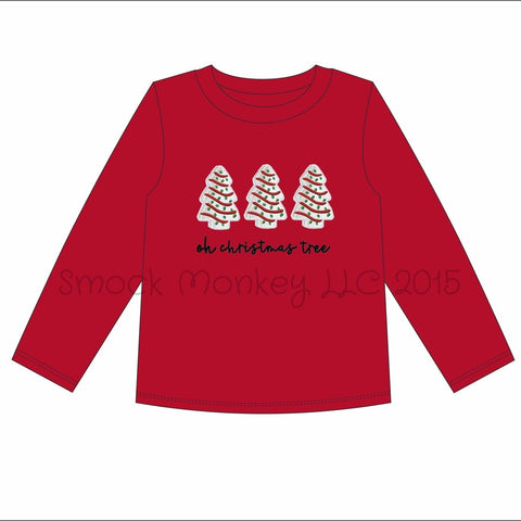 Boy's applique "OH CHRISTMAS TREE" red long sleeve shirt (12m,18m,2t,4t,5t)