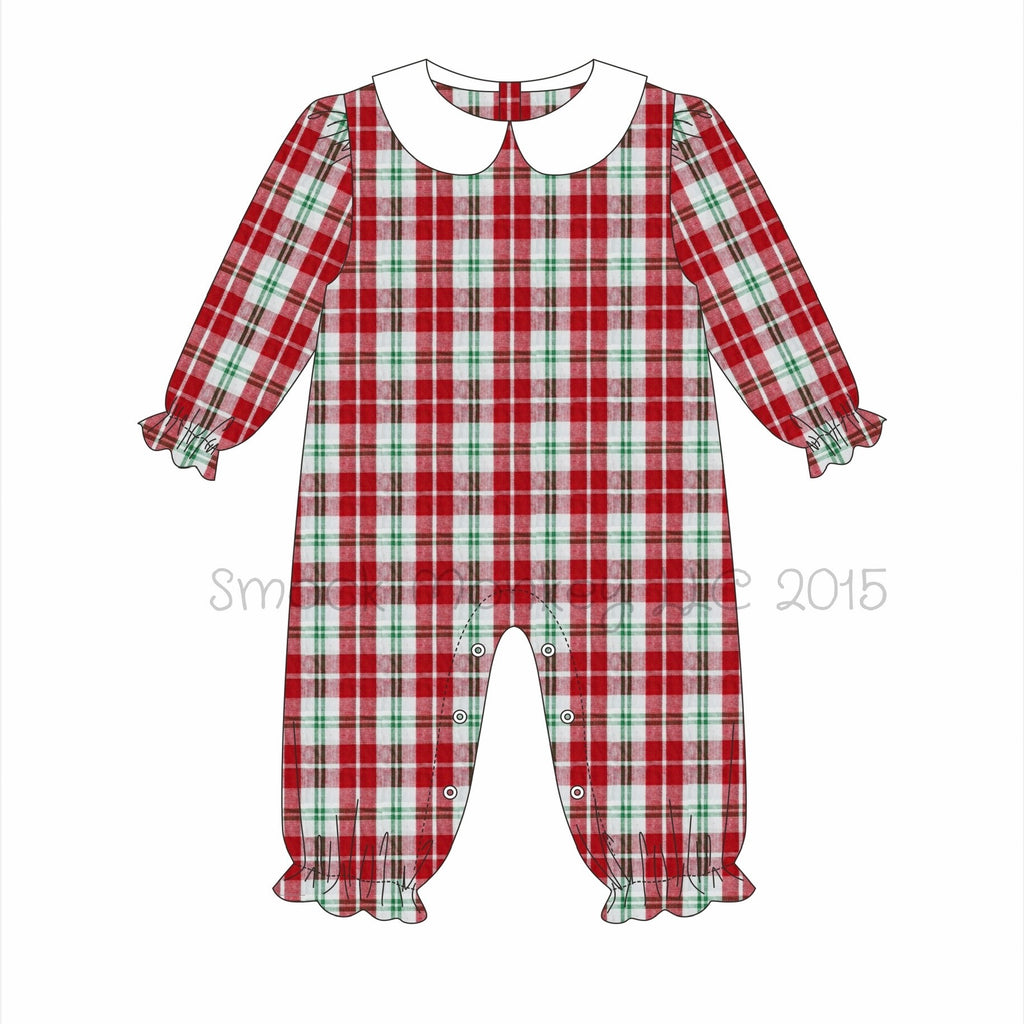 Girl's long sleeve CHRISTMAS PLAID romper (NB,3m,6m,9m,12m,18m,2t,3t,4t)