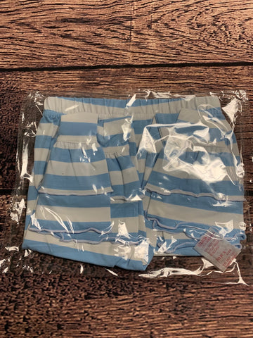 Girl's blue striped knit double ruffle pants (6m,12m)