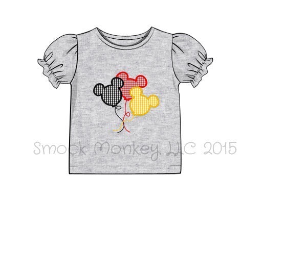 Girl's applique "MOUSE BALLOONS" gray knit s/s shirt (3m,18m)