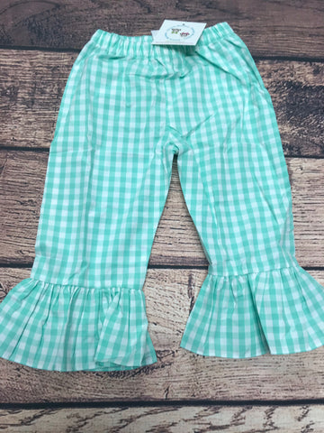 Girls MINT/WHITE plaid pants (3m,6m,8t,10t)